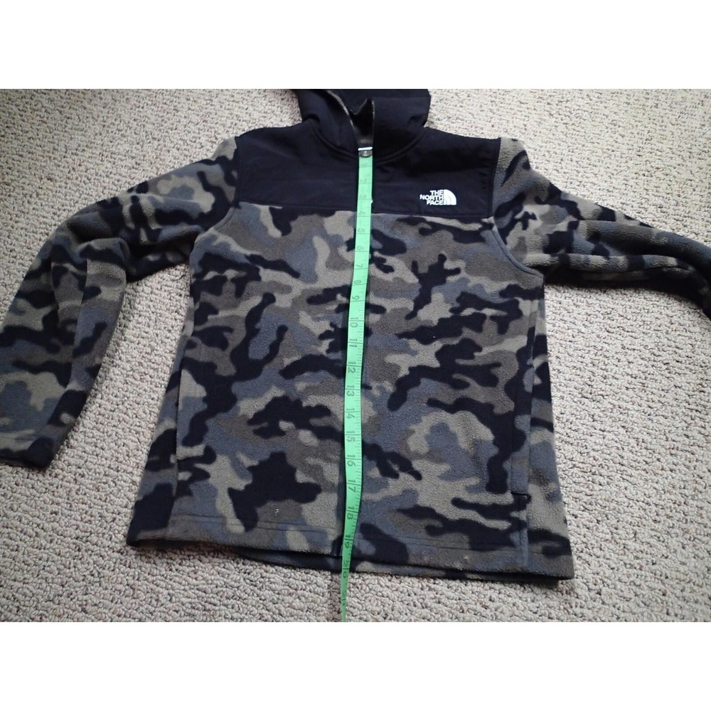 The North Face Fleece Hoodie Youth Medium 10/12 Grey Camo Excellent Full‎ Zip - Picture 11 of 12